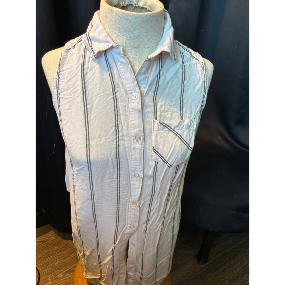 Chicos‎ Sleeveless Button Down Tunic Top White Black Striped Size 0 Small